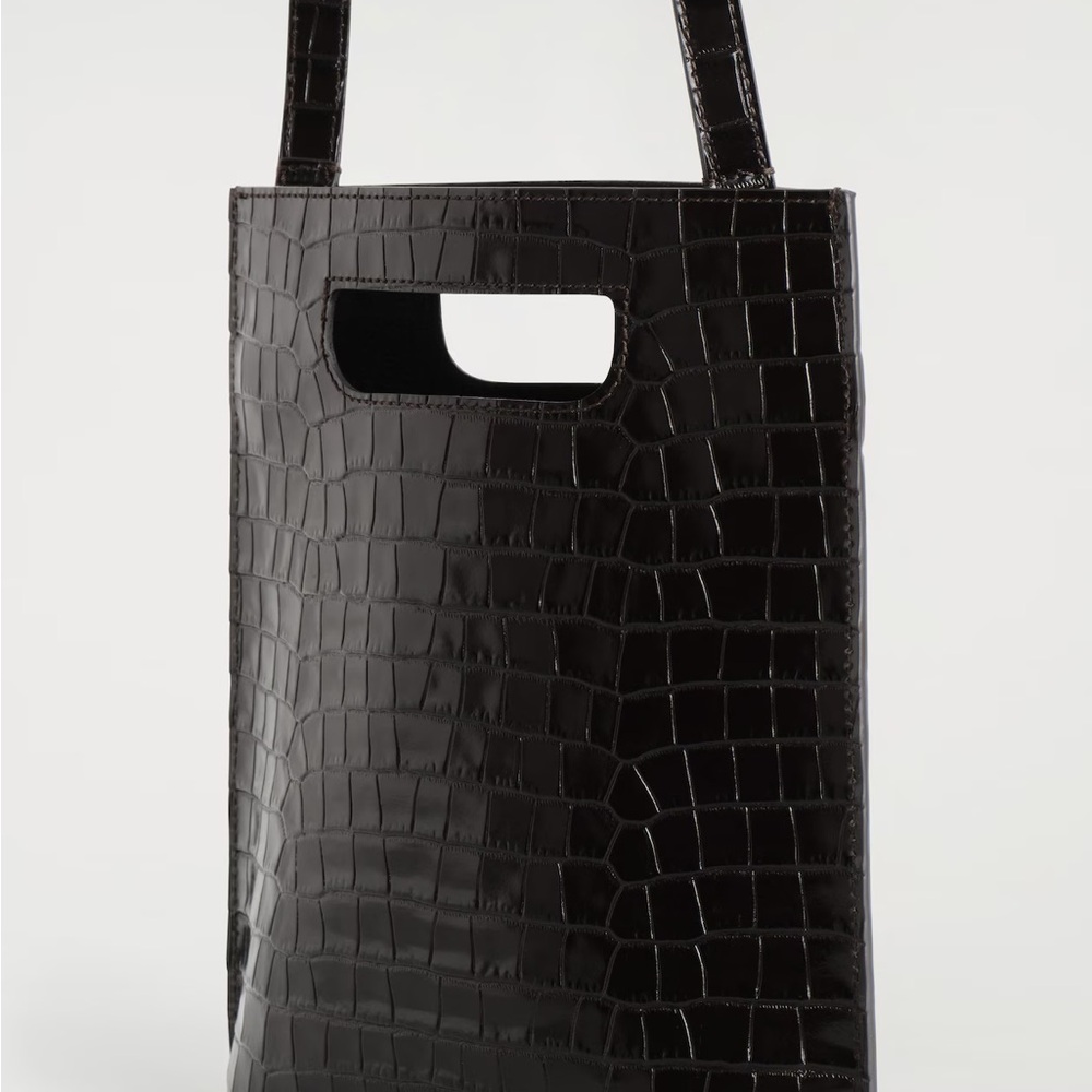 COS Glossy burgundy Croc-Effect Crossbody Bag